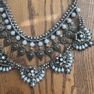 Zara Statement Light blue and Silver Statement Necklace - Women Jewelry